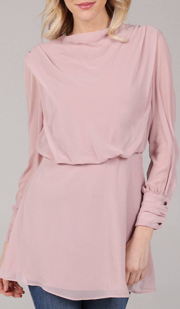 Myra Modest Chiffon Tunic Dress-Blush Pink| Muslim Clothing | Artizara USA 14 (XXL)/46 In.(117 Cm)Garment Chest Myra Modest Chiffon Tunic Dress-Blush Pink| Muslim Clothing | Artizara USA 14 (XXL)/46 In.(117 Cm)Garment Chest