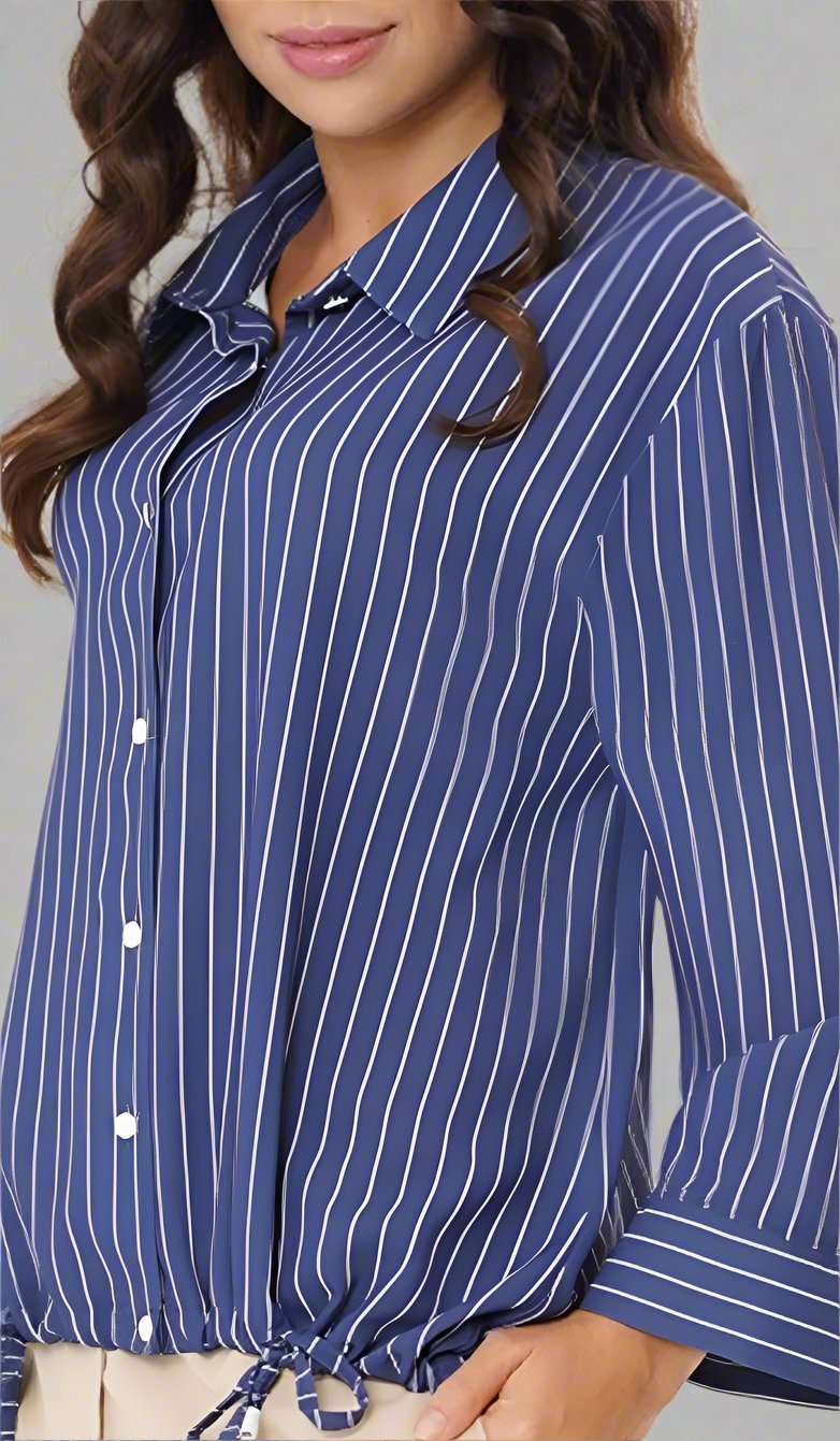 Aya Tatreez inspired Embroidered Modest Button down Shirt - Denim Blue