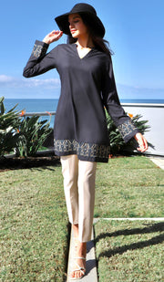 Selma Embroidered Mostly Cotton Modest Tunic - Black
