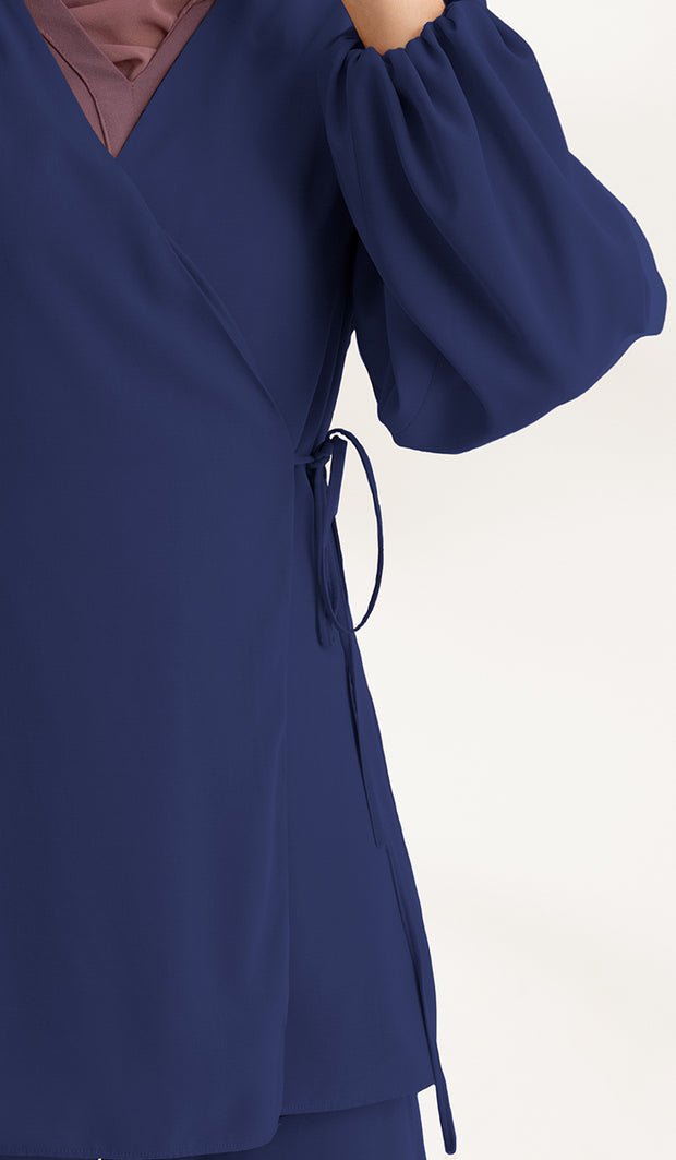 Ula Light Long Comfy Wrap Shirt Jacket - Lapis Blue - Final Sale