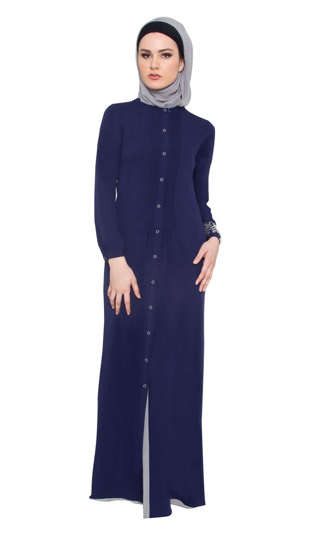 Asifa Navy / Gray 2 in 1 Reversible Abaya with wrap Hijab - ARTIZARA.COM