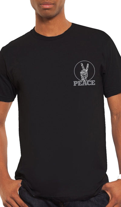 Mens Peace V Sign Short Sleeve Designer Tee - Black - ARTIZARA.COM