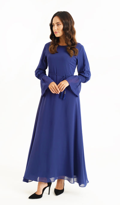 Merve Modest Long Chiffon Maxi Dress - Sapphire