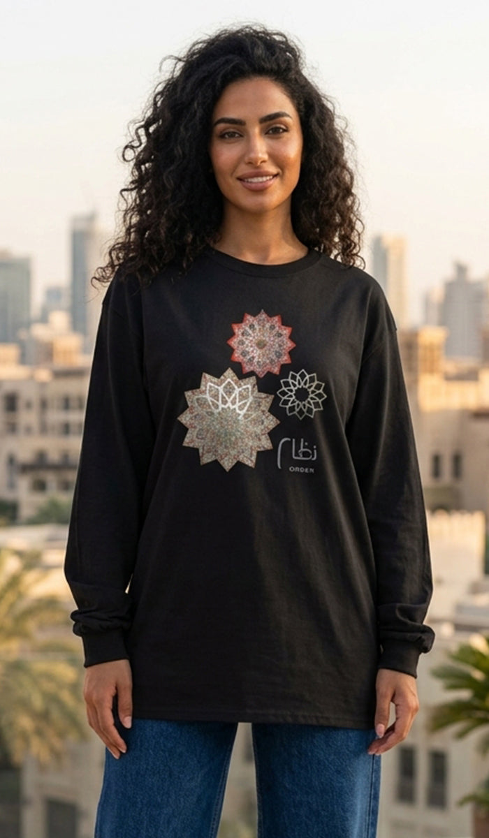 100% Cotton Unisex Long Sleeve Arabic Calligraphy Graphic Tee - "نظام" (Order)