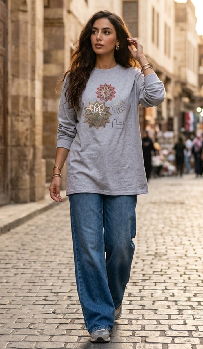 100% Cotton Unisex Long Sleeve Arabic Calligraphy Graphic Tee - "نظام" (Order)