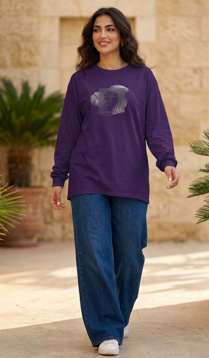 100% Cotton Unisex Long Sleeve Arabic Calligraphy Graphic Tee - "نخل" (Palm)