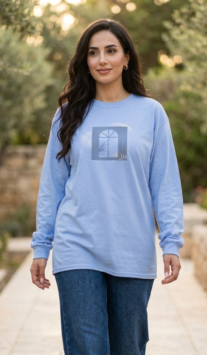 100% Cotton Unisex Long Sleeve Arabic Calligraphy Graphic Tee - "نخل" (Palm)