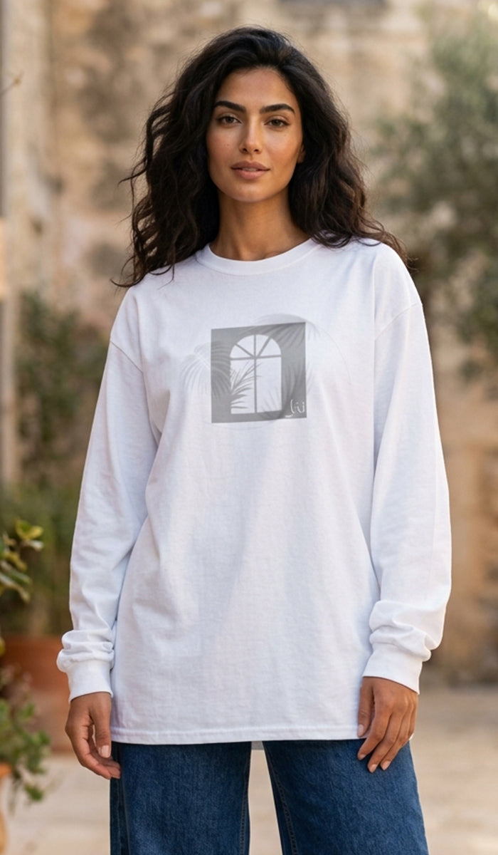 100% Cotton Unisex Long Sleeve Arabic Calligraphy Graphic Tee - "نخل" (Palm)