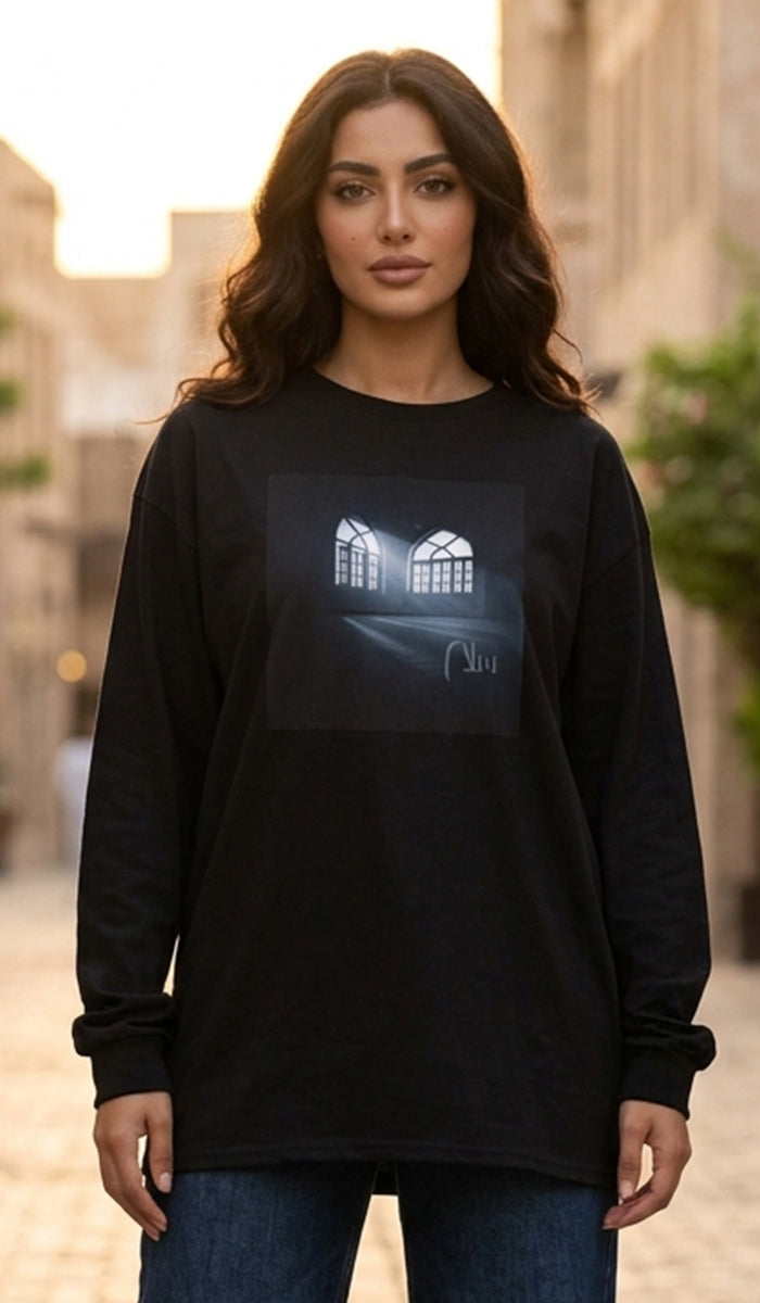 100% Cotton Unisex Long Sleeve Arabic Calligraphy Graphic Tee - "سَلَام" (Peace)