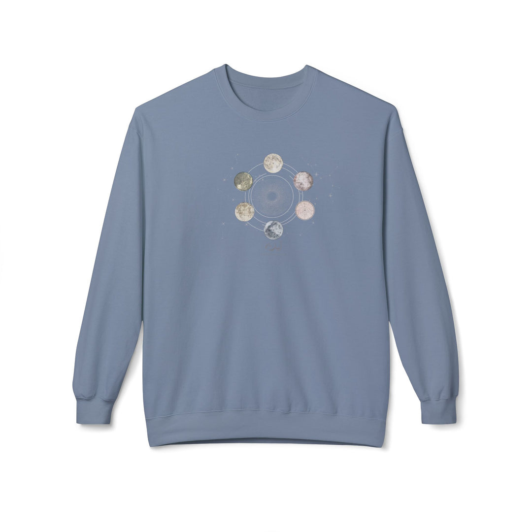 80% Cotton Arabic Calligraphy Pullover Sweatshirt - Celestial Moon Phases - "آيات" (Signs)