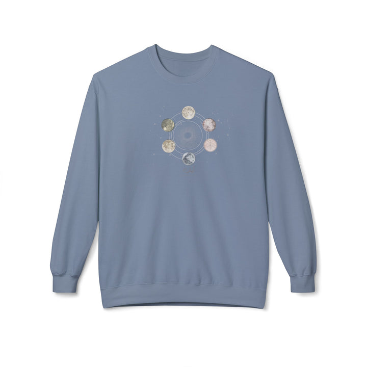 80% Cotton Arabic Calligraphy Pullover Sweatshirt - Celestial Moon Phases - "آيات" (Signs)