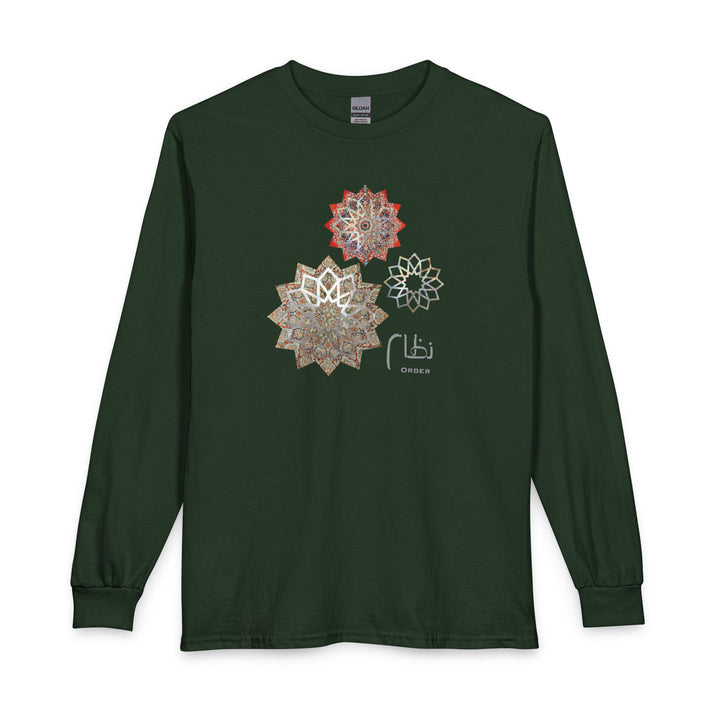 100% Cotton Unisex Long Sleeve Arabic Calligraphy Graphic Tee - "نظام" (Order)