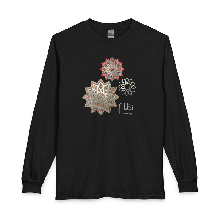 100% Cotton Unisex Long Sleeve Arabic Calligraphy Graphic Tee - "نظام" (Order)
