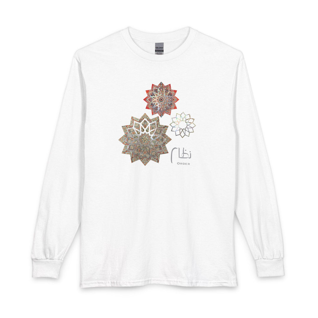 100% Cotton Unisex Long Sleeve Arabic Calligraphy Graphic Tee - "نظام" (Order)