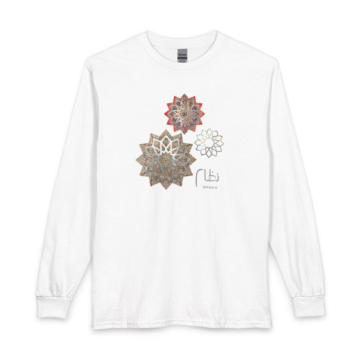100% Cotton Unisex Long Sleeve Arabic Calligraphy Graphic Tee - "نظام" (Order)