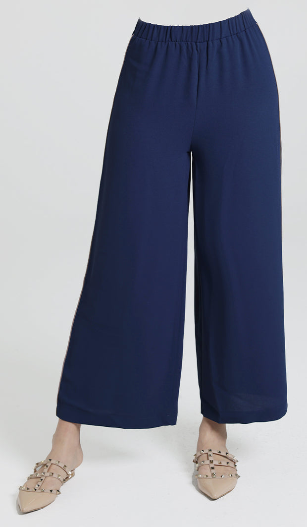 Pantalon large habillé Abiyya - Bleu/Café 