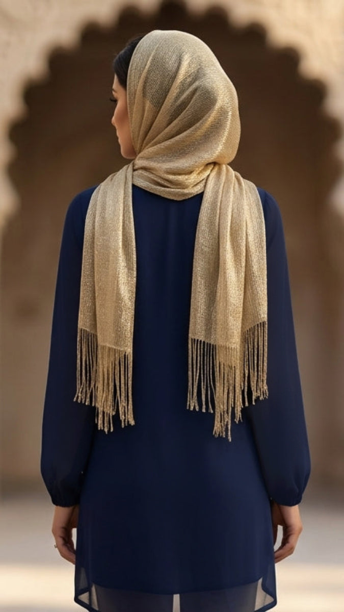 Acantha Embroidered Long Modest Tunic - Sapphire/Gold