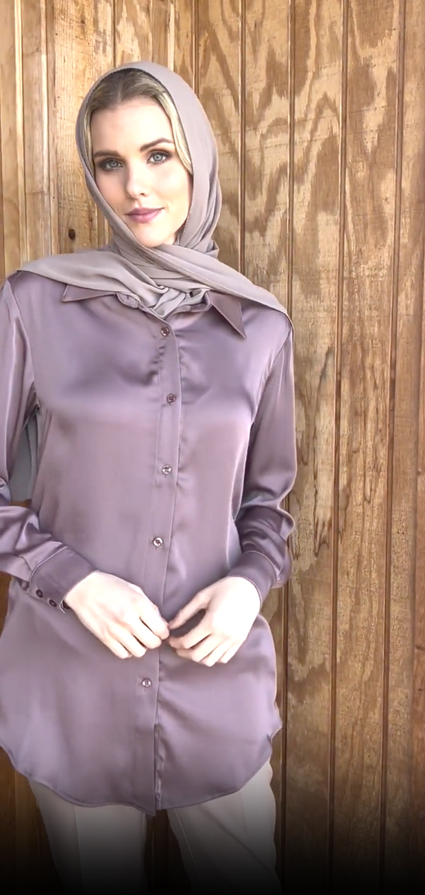 Afroze Silky Formal Button-down Shirt - Mauve