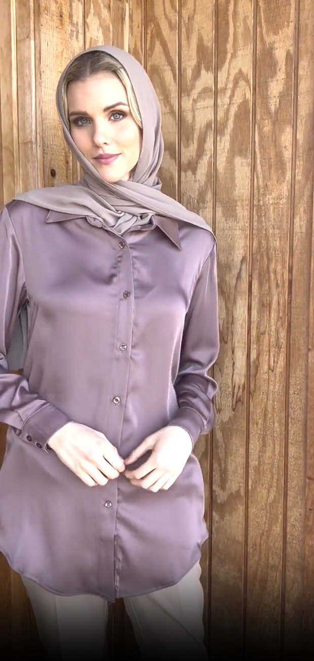 Afroze Silky Formal Button-down Shirt - Mauve - Final Sale