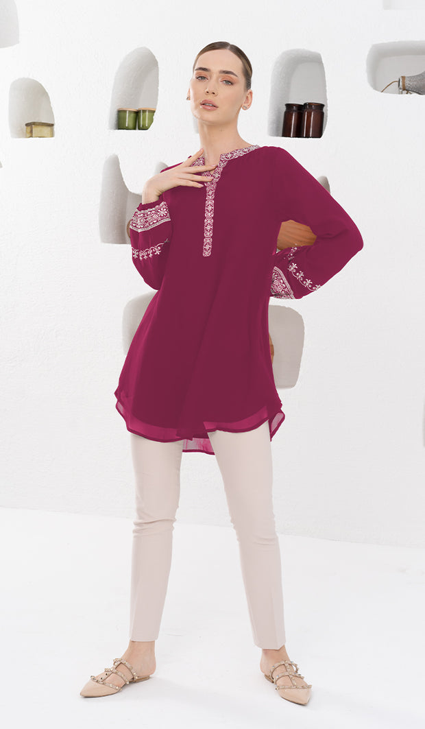 Amalie Embroidered Long Modest Tunic - Orchid - PREORDER (ships in 2 weeks)