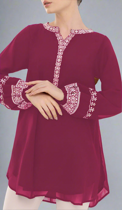 Amalie Embroidered Long Modest Tunic - Orchid - PREORDER (ships in 2 weeks)