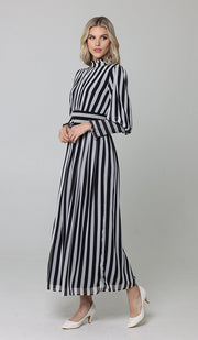Robe longue modeste rayée à taille élastique Anisa - Noir et blanc