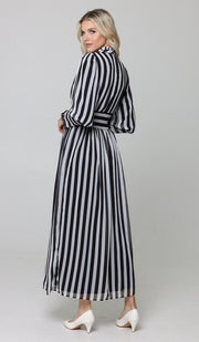 Robe longue modeste rayée à taille élastique Anisa - Noir et blanc