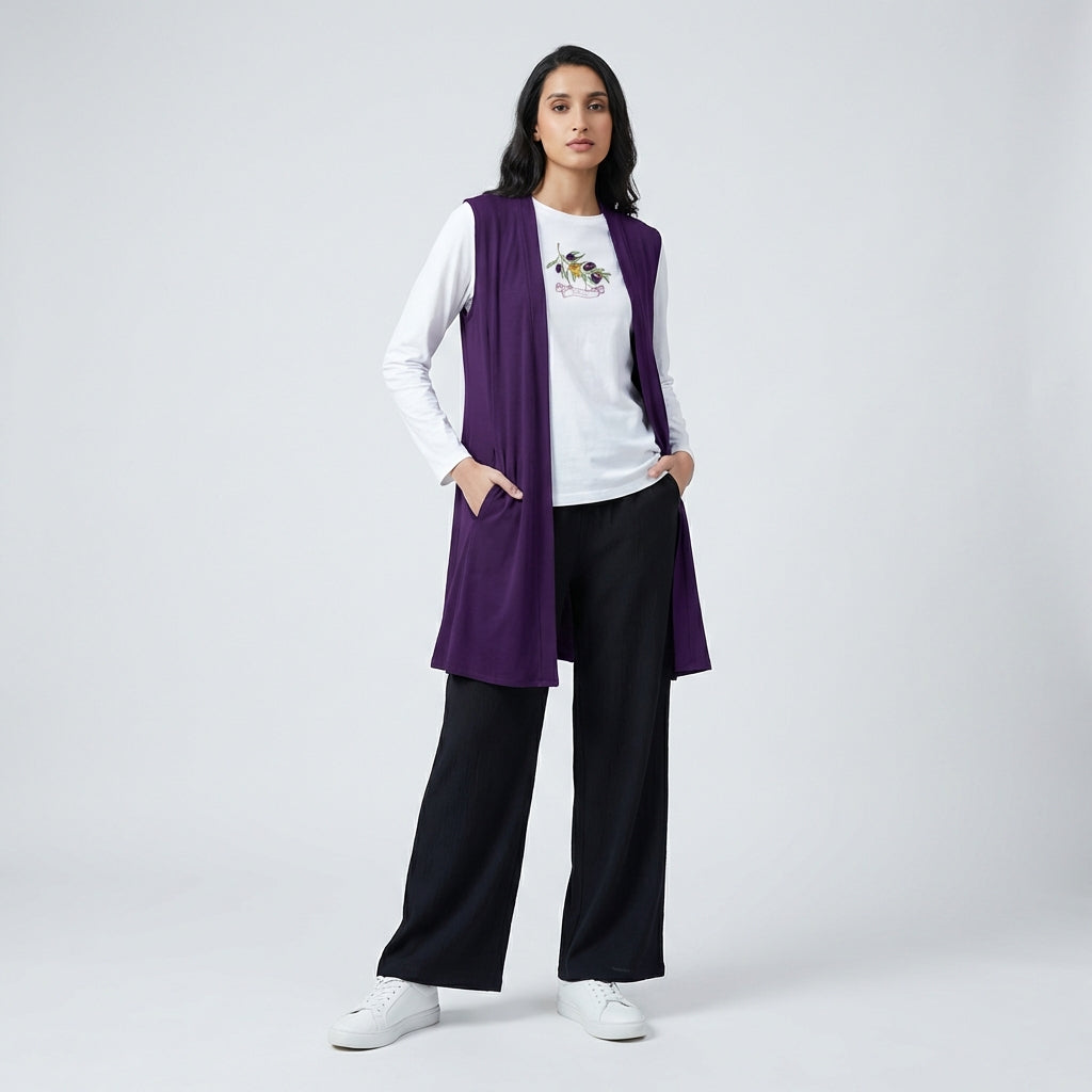 Nima Essential Stretch Open-Front Vest - Eggplant - FINAL SALE