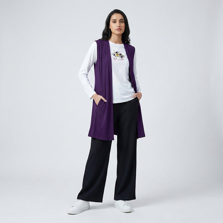 Nima Essential Stretch Open-Front Vest - Eggplant - FINAL SALE
