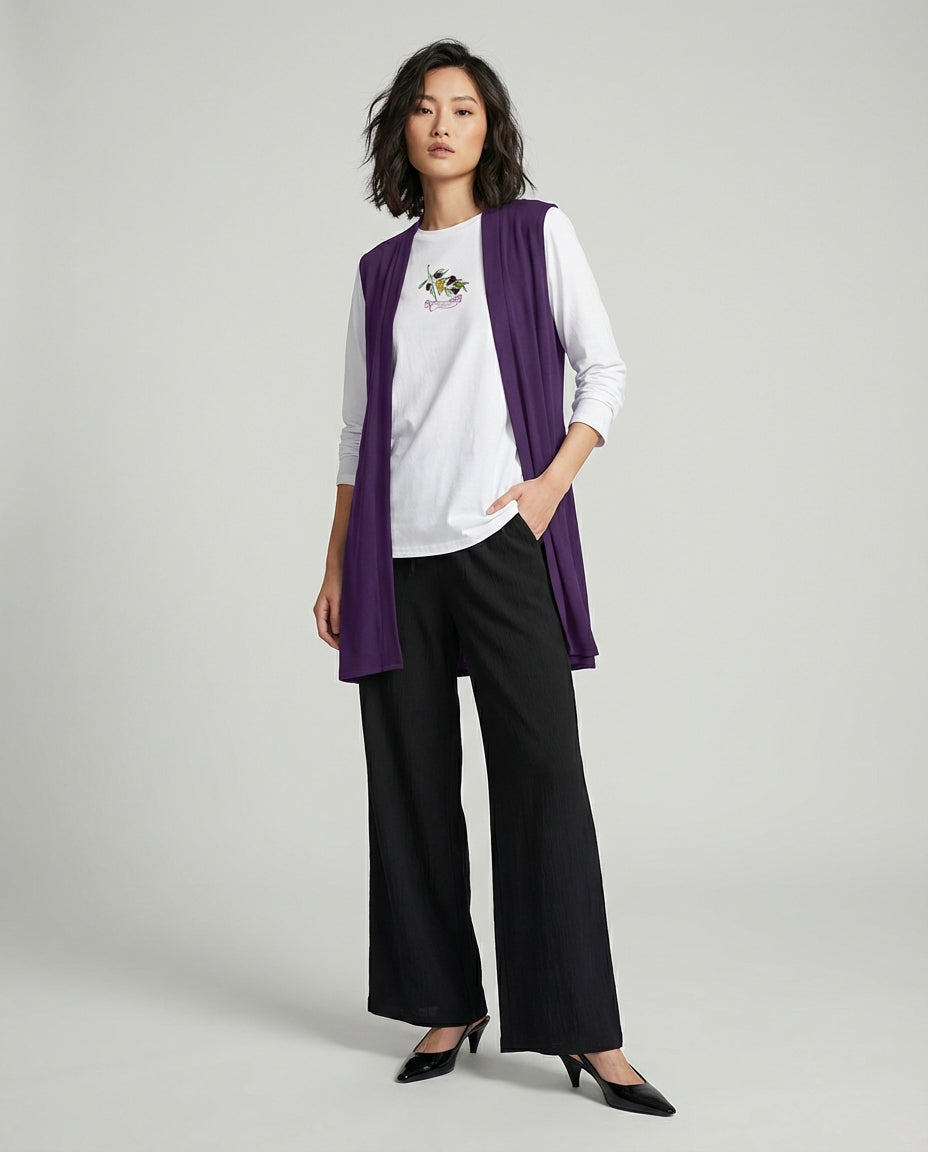 Nima Essential Stretch Open-Front Vest - Eggplant - FINAL SALE