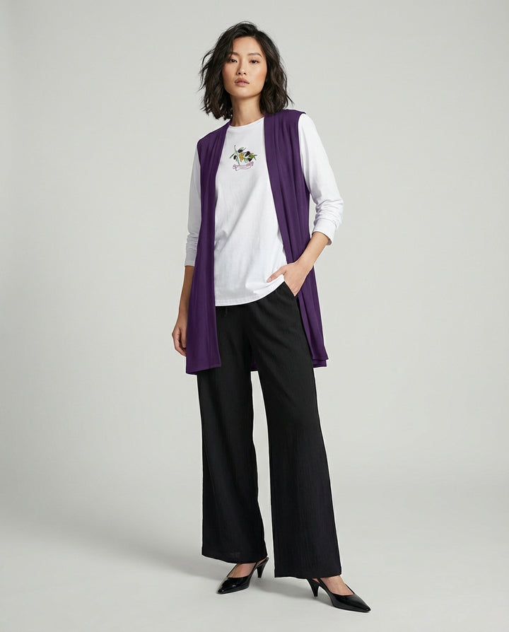 Nima Essential Stretch Open-Front Vest - Eggplant - FINAL SALE