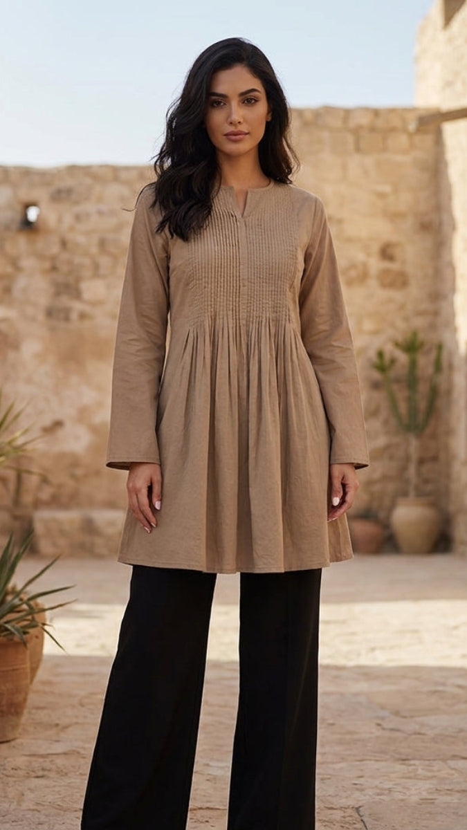 Asman Everyday Cotton Modest Tunic - Mocha | Muslim Clothing