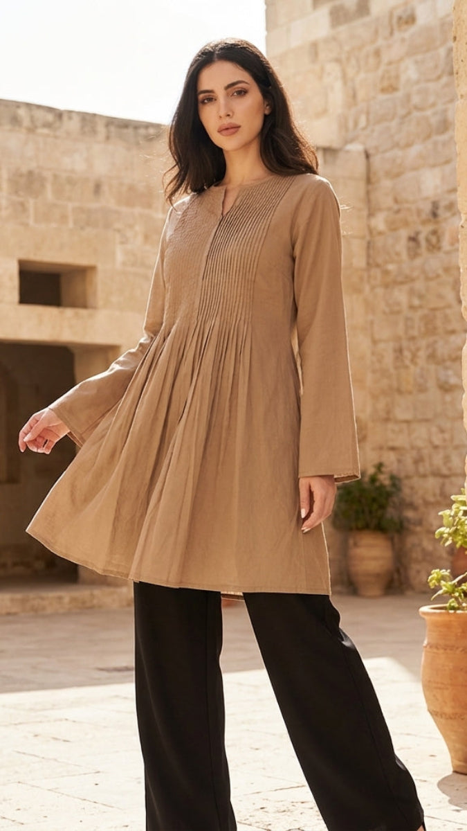 Asman Everyday Cotton Modest Tunic - Mocha | Muslim Clothing