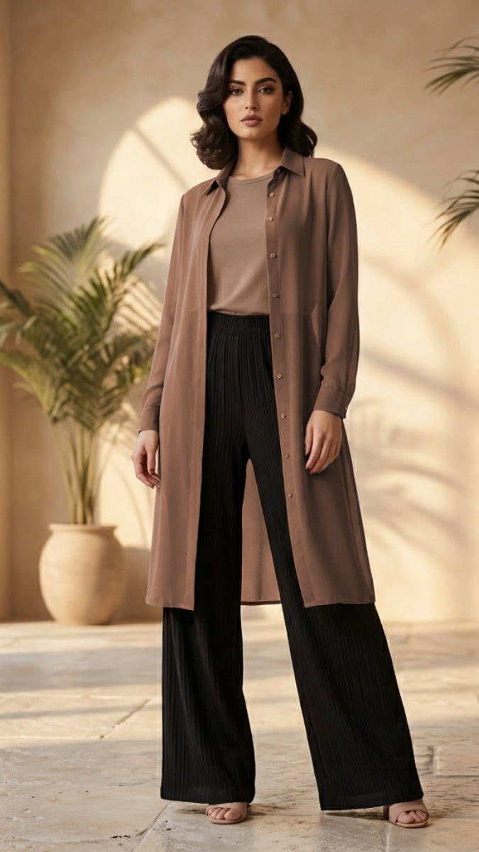 Farda - Veste chemise longue fluide boutonnée - Marine