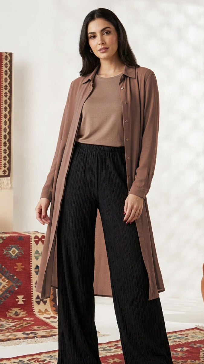 Farda - Veste chemise longue fluide boutonnée - Marine