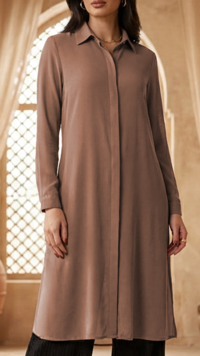 Farda - Veste chemise longue fluide boutonnée - Marine
