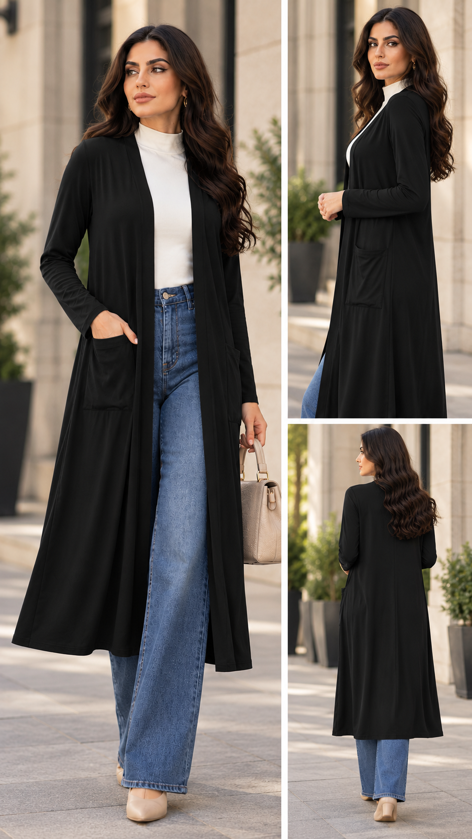 Avila Essential Longline Open-Front Duster Cardigan - Black