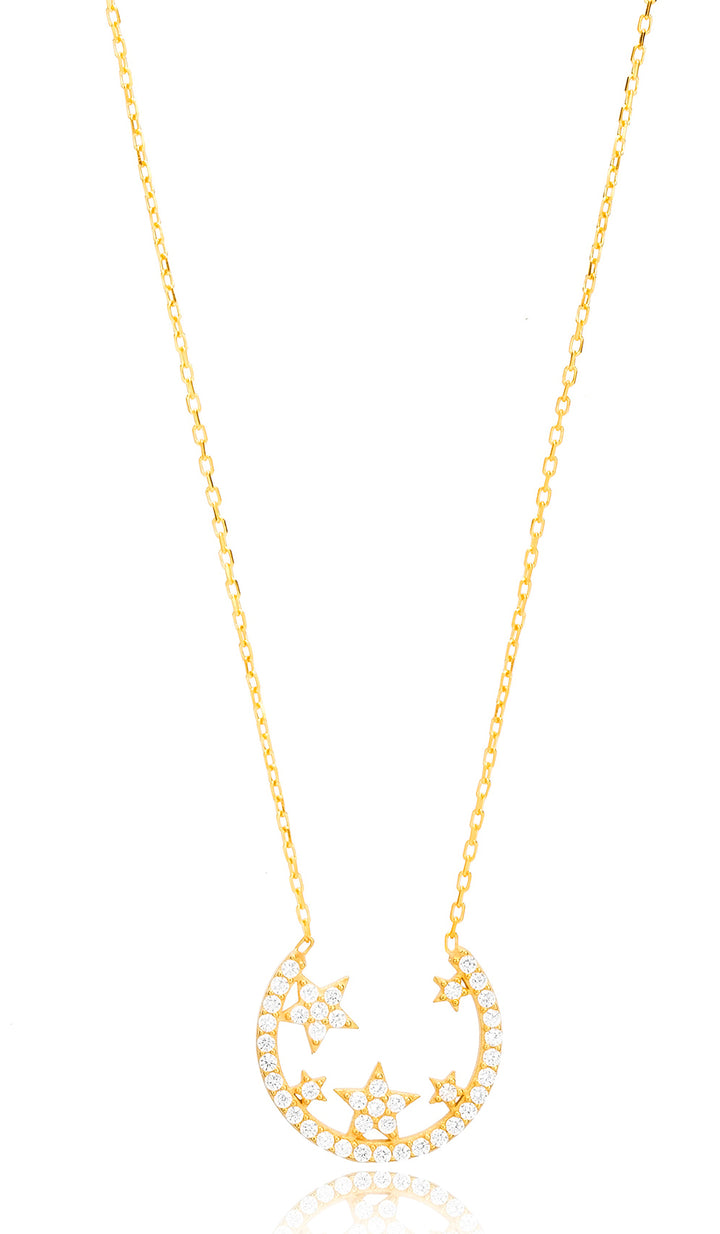 Ayn Sterling Silver Crescent Moon and Star Necklace - Gold