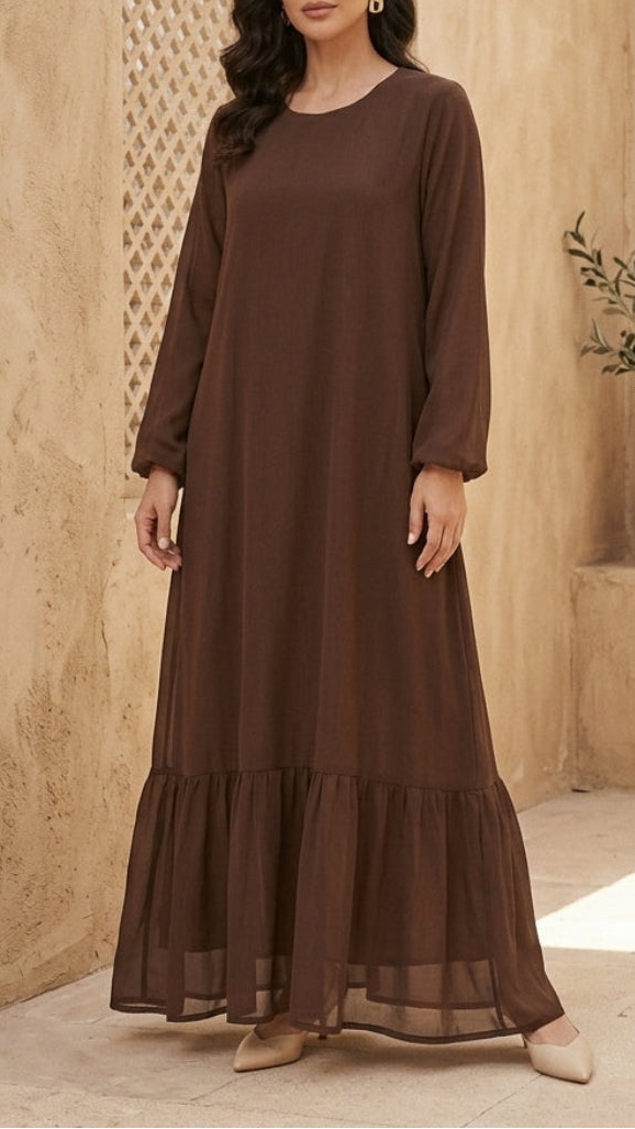 Batool Modest Chiffon Long Maxi Dress - Cocoa - PREORDER (ships in 2 weeks)