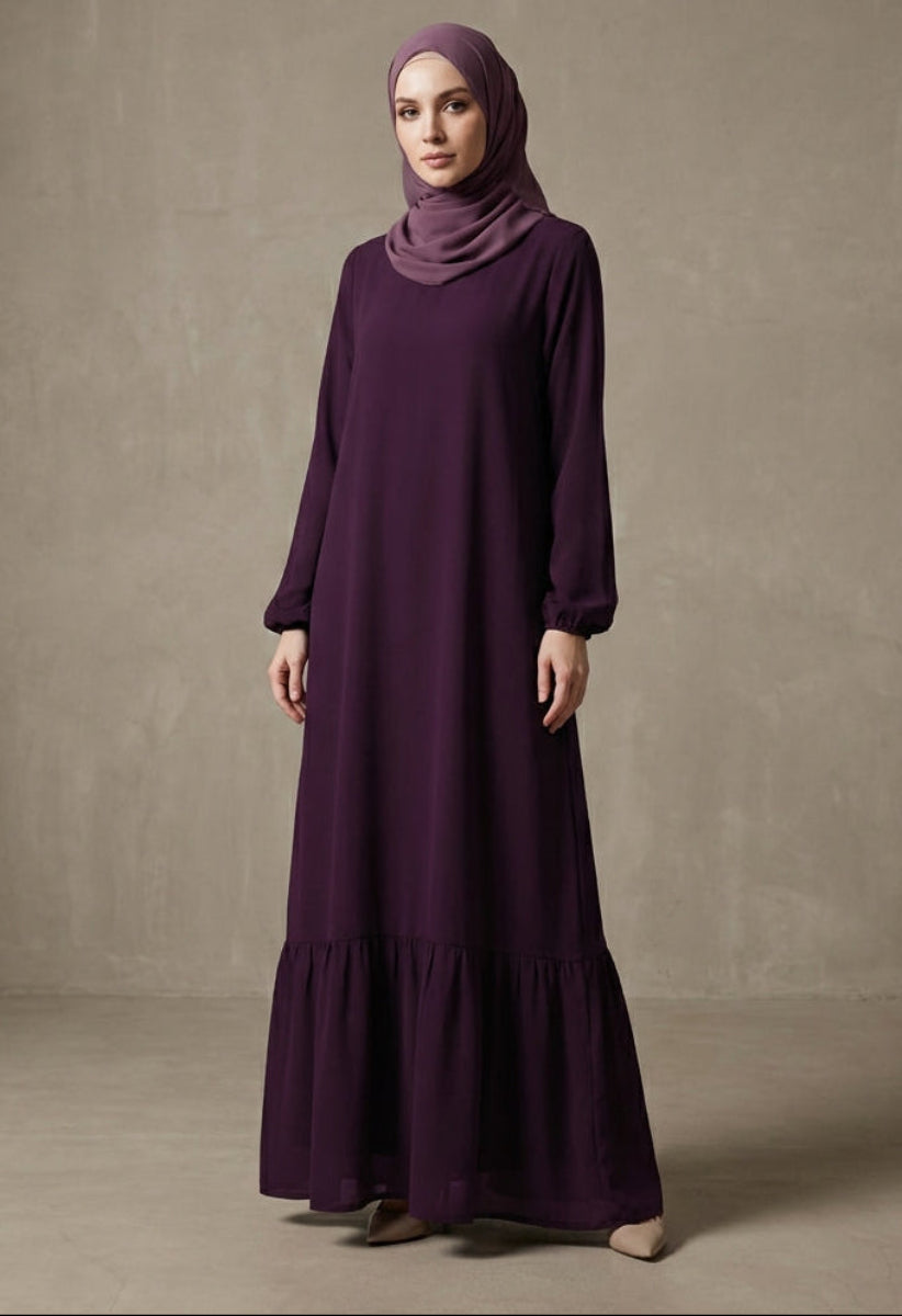 Batool Modest Chiffon Long Maxi Dress - Mulberry