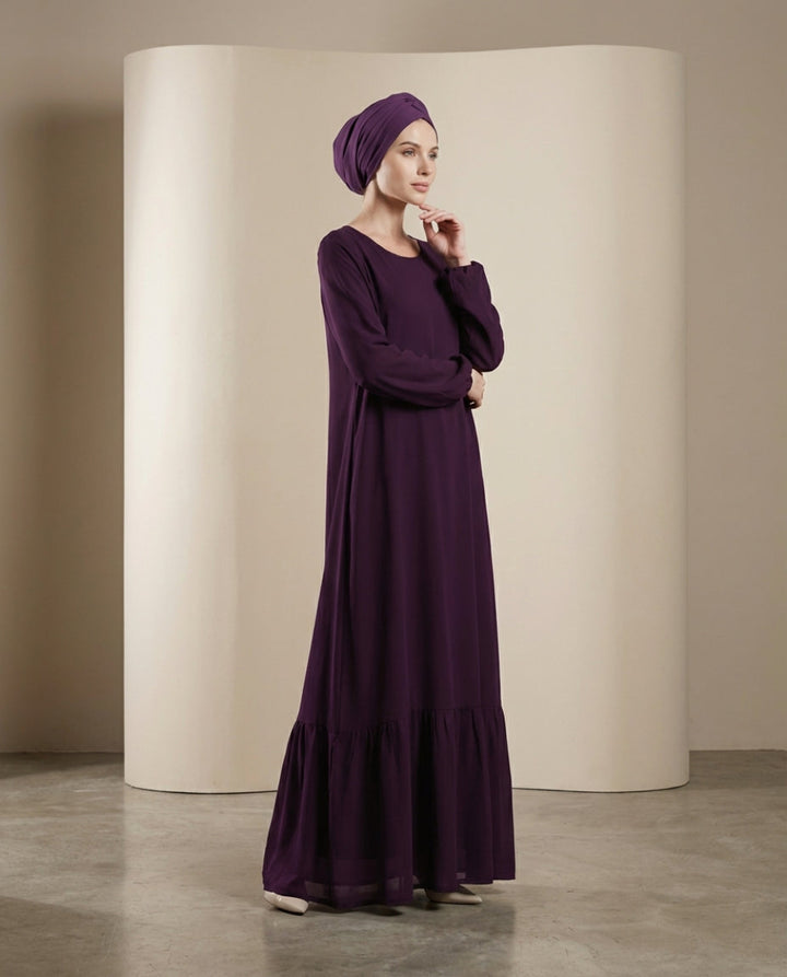 Batool Modest Chiffon Long Maxi Dress - Mulberry