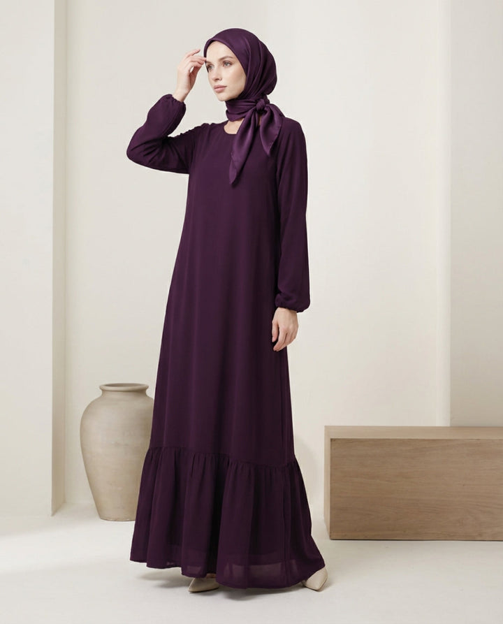 Batool Modest Chiffon Long Maxi Dress - Mulberry