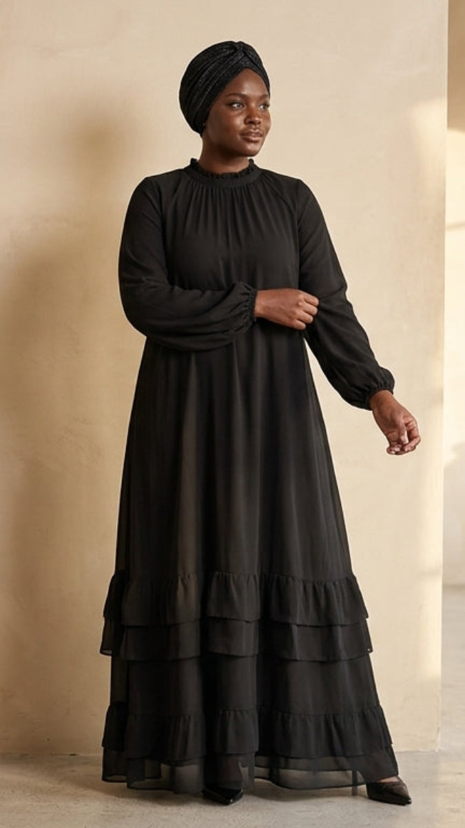 Bella Modest Long Chiffon Maxi Dress- Black | Modest Muslim Dresses