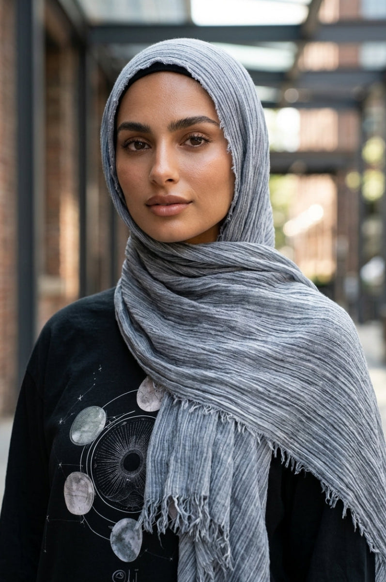 Celebrity Lightweight Cotton/Linen Non-Slip Extra Large Wrap Hijab - Silver Mist
