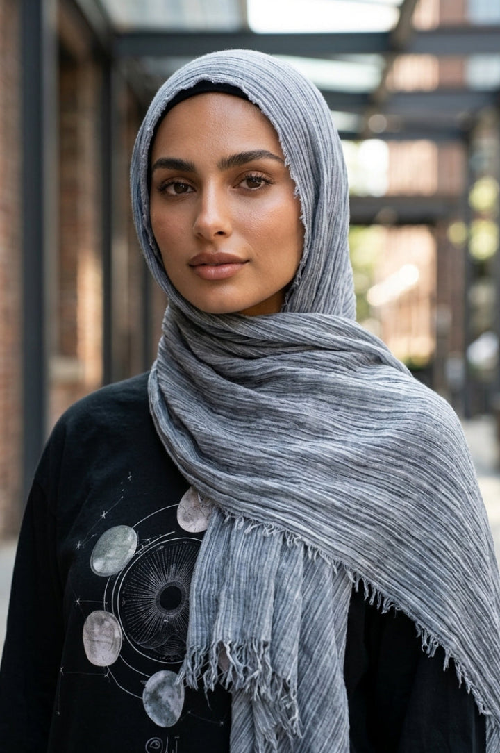 Celebrity Lightweight Cotton/Linen Non-Slip Extra Large Wrap Hijab - Silver Mist