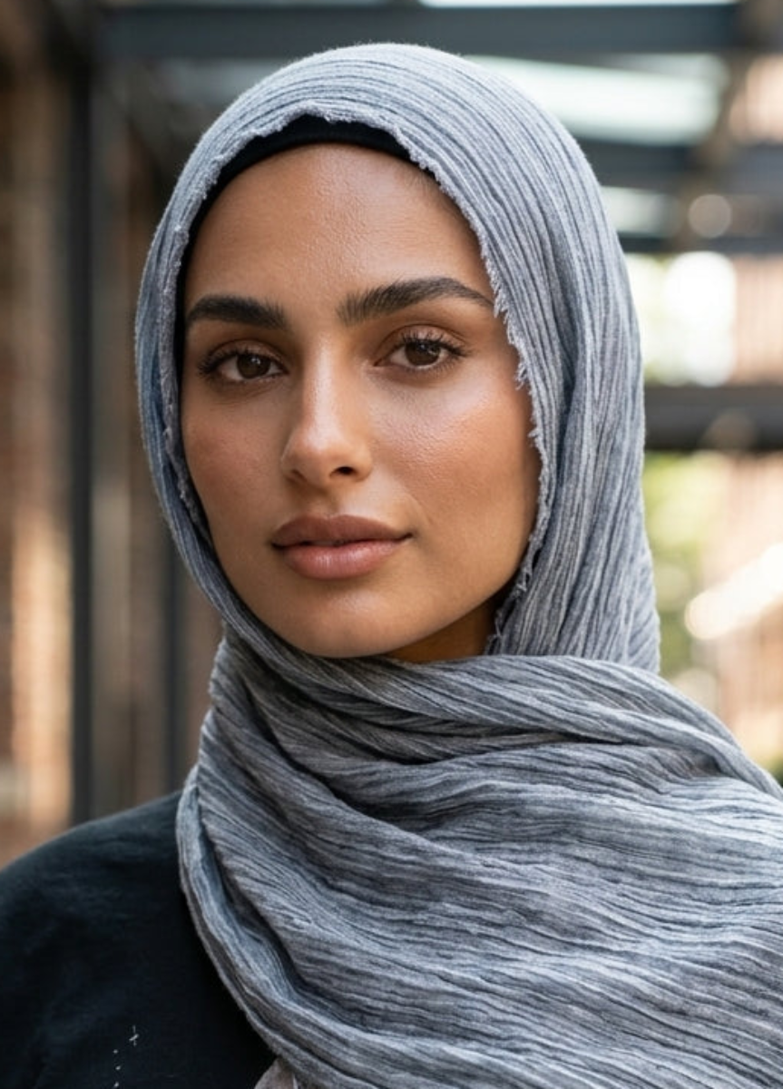 Celebrity Lightweight Cotton/Linen Non-Slip Extra Large Wrap Hijab - Silver Mist