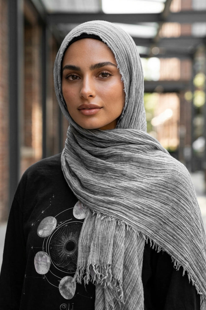 Celebrity Lightweight Cotton/Linen Non-Slip Extra Large Wrap Hijab - Silver Mist