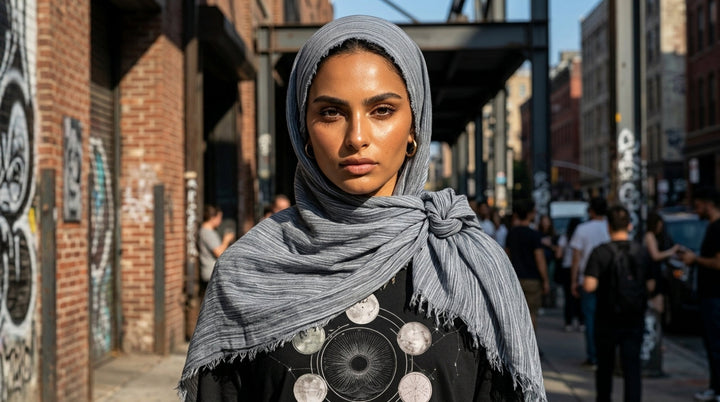 Celebrity Lightweight Cotton/Linen Non-Slip Extra Large Wrap Hijab - Silver Mist