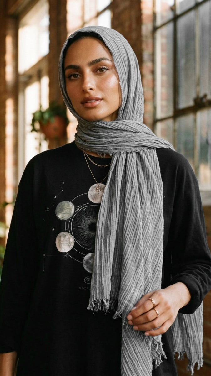 Celebrity Lightweight Cotton/Linen Non-Slip Extra Large Wrap Hijab - Silver Mist