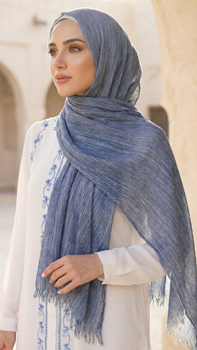 Tasin Embroidered Modest Buttondown Tunic - Off White/Blue - PREORDER (ships in 2 weeks)
